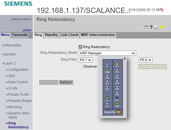 Ring Redundancy: Manager Switch Settings 
