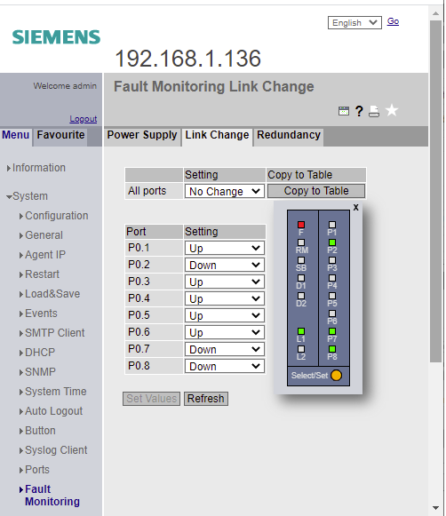 Fault Monitoring Settings 
